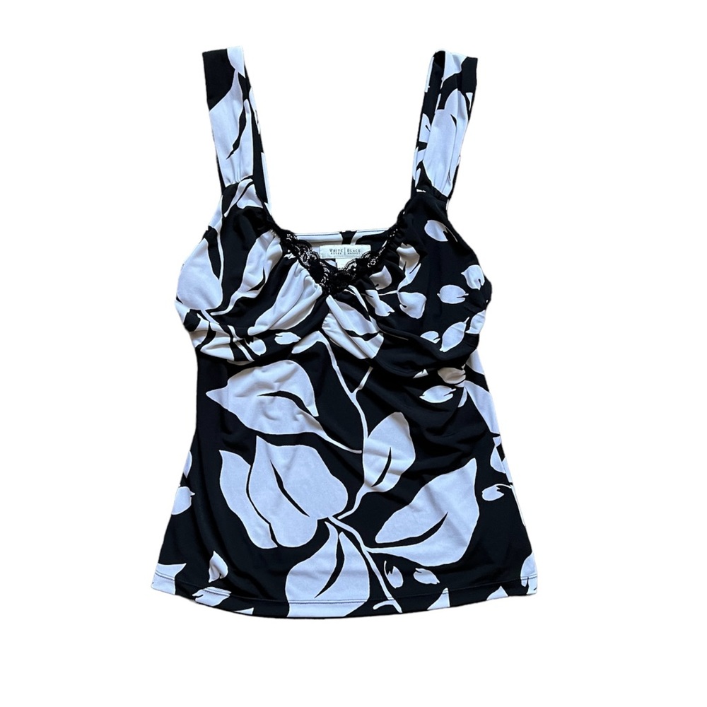 White House Black Market Floral Sleeveless Plunging Neckline Blouse Top EUC M